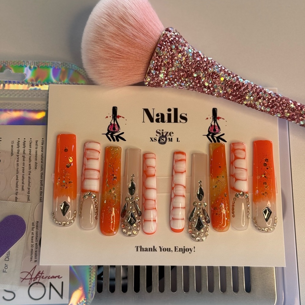 Bling Orange | Custom Press On Nails | High Quality Nails | Hand made SMALL